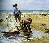 Plage De Normandie Paintings - Enfants jouant sur la plage by Norbert Goeneutte